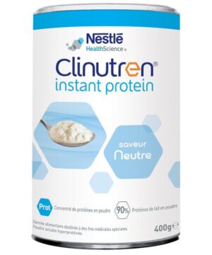 Clinutren Instant Protein est une denrée alimentaire destinée à des fins médicales spéciales. Il est adapté pour les besoins nutritionnels des patients dénutris ou à risque de dénutrition ayant un besoin protéique accru et/ou un apport protéique diminué. Il convient aux adultes et aux enfants de plus de 3 ans.