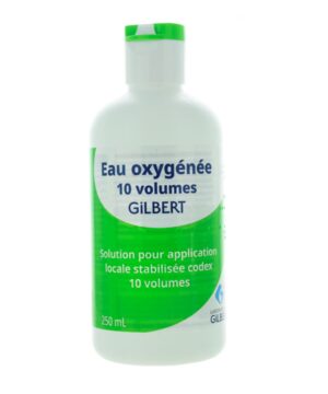 L'eau oxygénée est un médicament recommandé pour le nettoyage à visée antiseptique de la peau érodée et des petites plaies, pour les saignements des petites plaies superficielles. Il contient 100 ml de solution de peroxyde d'hydrogène à 3 pour cent