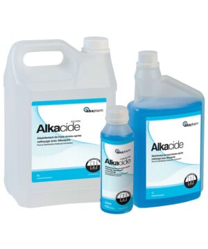 Alkacide permet la désinfection des dispositifs médicaux après nettoyage déprotéinisant avec Alkazyme. Usage par immersion sur l'instrumentation, le matériel d'endoscopie souple et rigide, les dispositifs médicaux thermosensibles invasifs et non invasifs