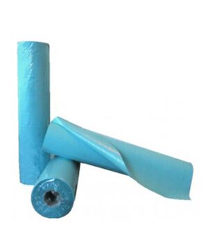 Draps d’examen en ouate plastifiée bleue, laize de 50cm, 132 formats de 38cm. Carton de 6 rouleaux.