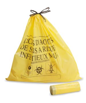 Les sacs poubelles de couleur jaune opaque DASRI sont conformes aux normes NFX 30-501 et garantissent la résistance aux chocs et à la perforation, la solidité du lien, une étanchéité forcée.