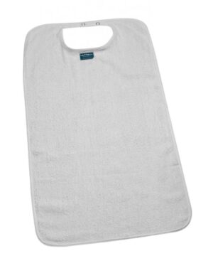 Cette serviette imperméable longue est destinée aux personnes ayant du mal à ne pas se tacher en mangeant.