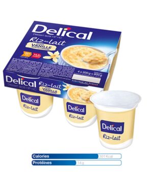 Delical HP/HC riz au lait est une denrée alimentaire destinée à des fins médicales spéciales. Il est adapté pour les besoins nutritionnels des patients adultes en cas de dénutrition ou risque de dénutrition. C’est un dessert hyperprotéiné et hypercalorique.