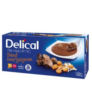 Delical Nutramix HP/HC est une denrée alimentaire destinée à des fins médicales spéciales. Il est adapté pour les besoins des patients dénutris ou à risque de dénutrition. Il s’agit d’un plat salé mixé à réchauffer. Il est fourni par 4 bols de 300g.