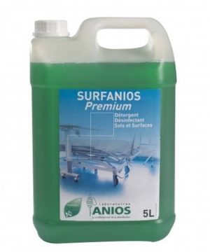 Surfanios Premium est un nettoyant et un désinfectant adapté à un usage quotidien sur les sols, murs et surfaces des blocs opératoires, services à hauts risques, services de soins